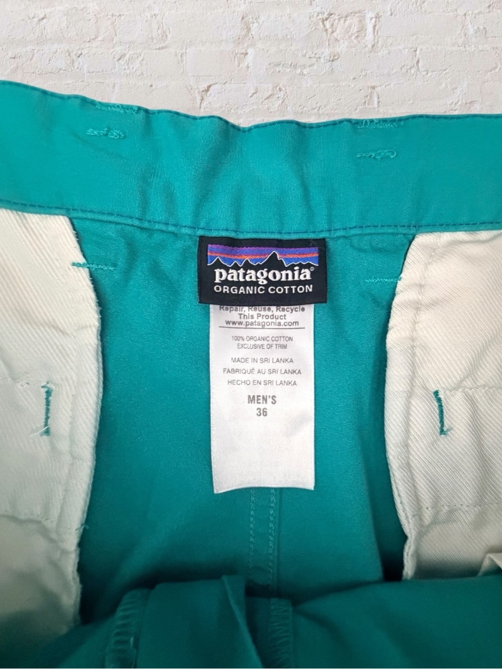 Patagonia Organic Cotton Chino Shorts Men’s 36 Teal Green Flat Front Casual - Picture 7 of 8